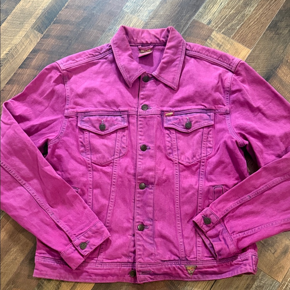 GUESS x Sean Wotherspoon Farmers Market Magenta Acid Wash Denim Jacket Large - Picture 4 of 8